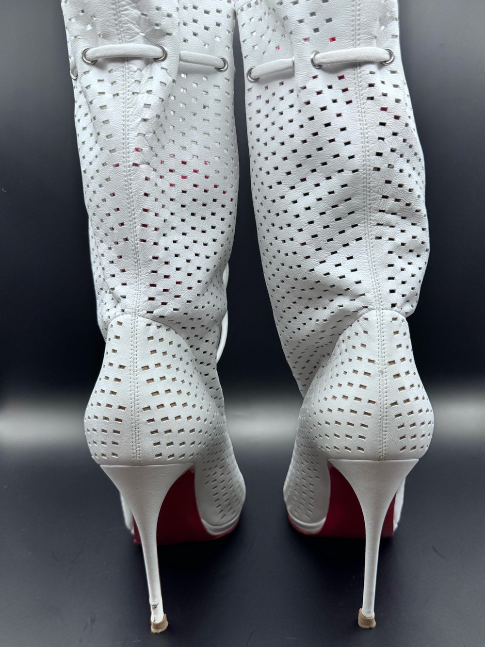 Christian Louboutin Jennifer 120 White Nappa Perforated Boots EU 36.5 - Picture 6 of 11